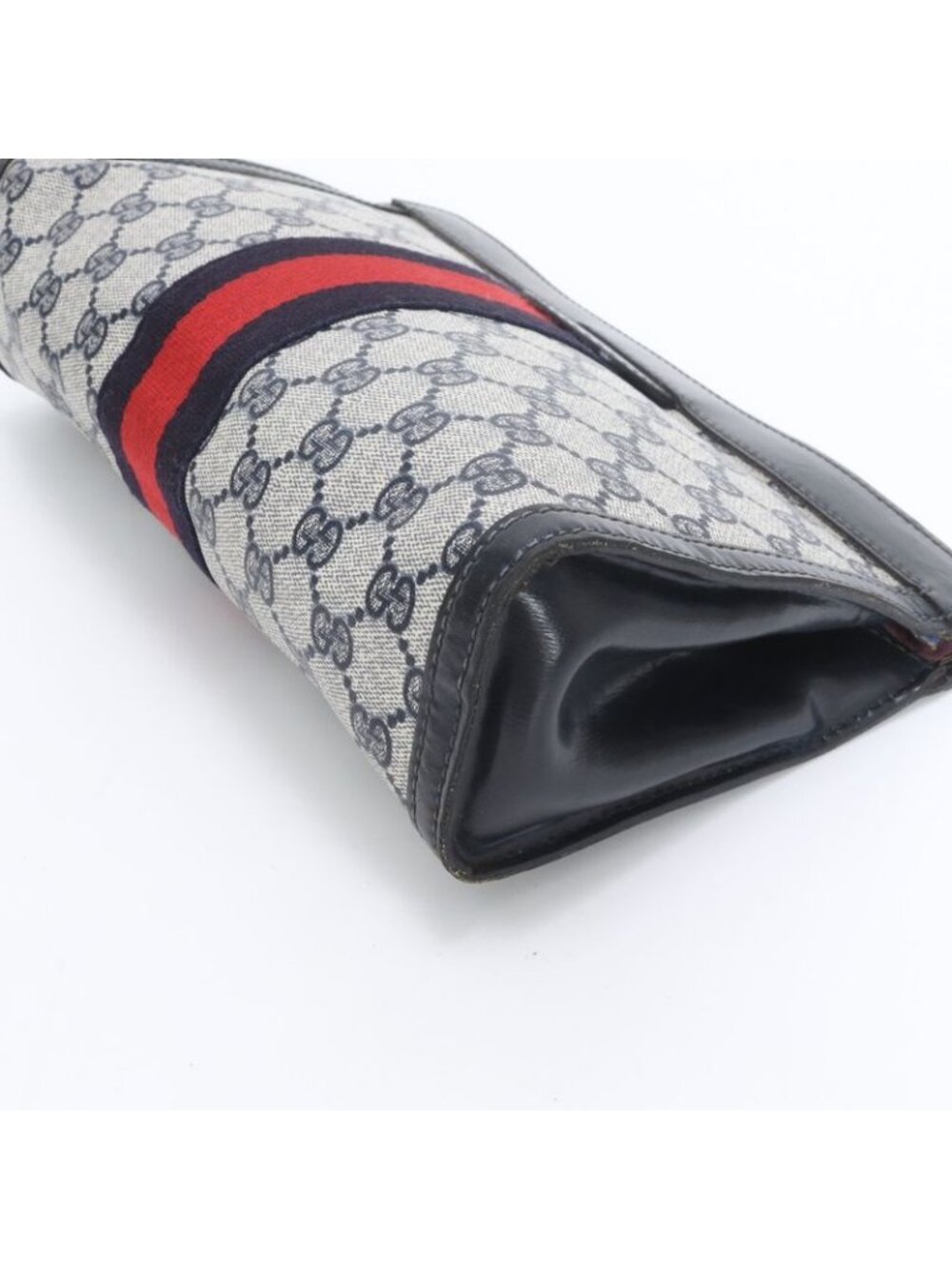 Gucci Vintage GG Supreme Leather Clutch Pouch Commuting Business Navy Ree - Picture 4 of 9
